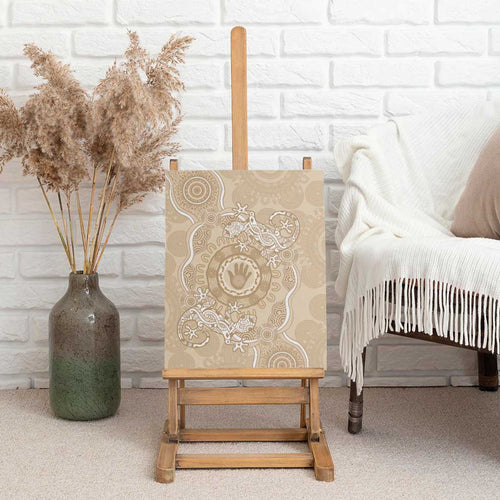 Beige Australia Lizard With Aboriginal Art Canvas Wall Art
