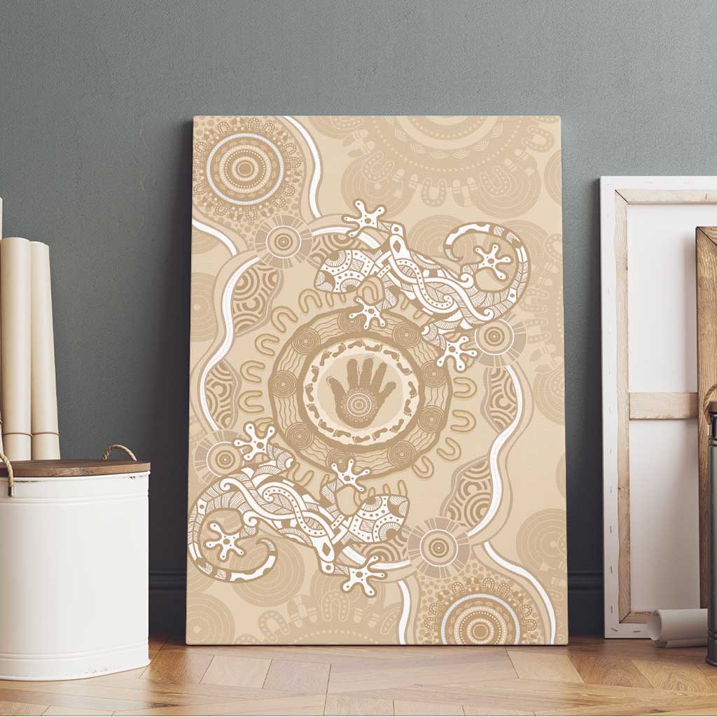 Beige Australia Lizard With Aboriginal Art Canvas Wall Art