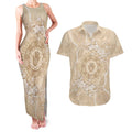 Beige Australia Lizard With Aboriginal Art Couples Matching Tank Maxi Dress and Hawaiian Shirt