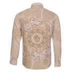 Beige Australia Lizard With Aboriginal Art Family Matching Long Sleeve Bodycon Dress and Hawaiian Shirt
