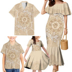 Beige Australia Lizard With Aboriginal Art Family Matching Mermaid Dress and Hawaiian Shirt