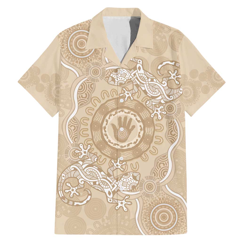 Beige Australia Lizard With Aboriginal Art Family Matching Mermaid Dress and Hawaiian Shirt