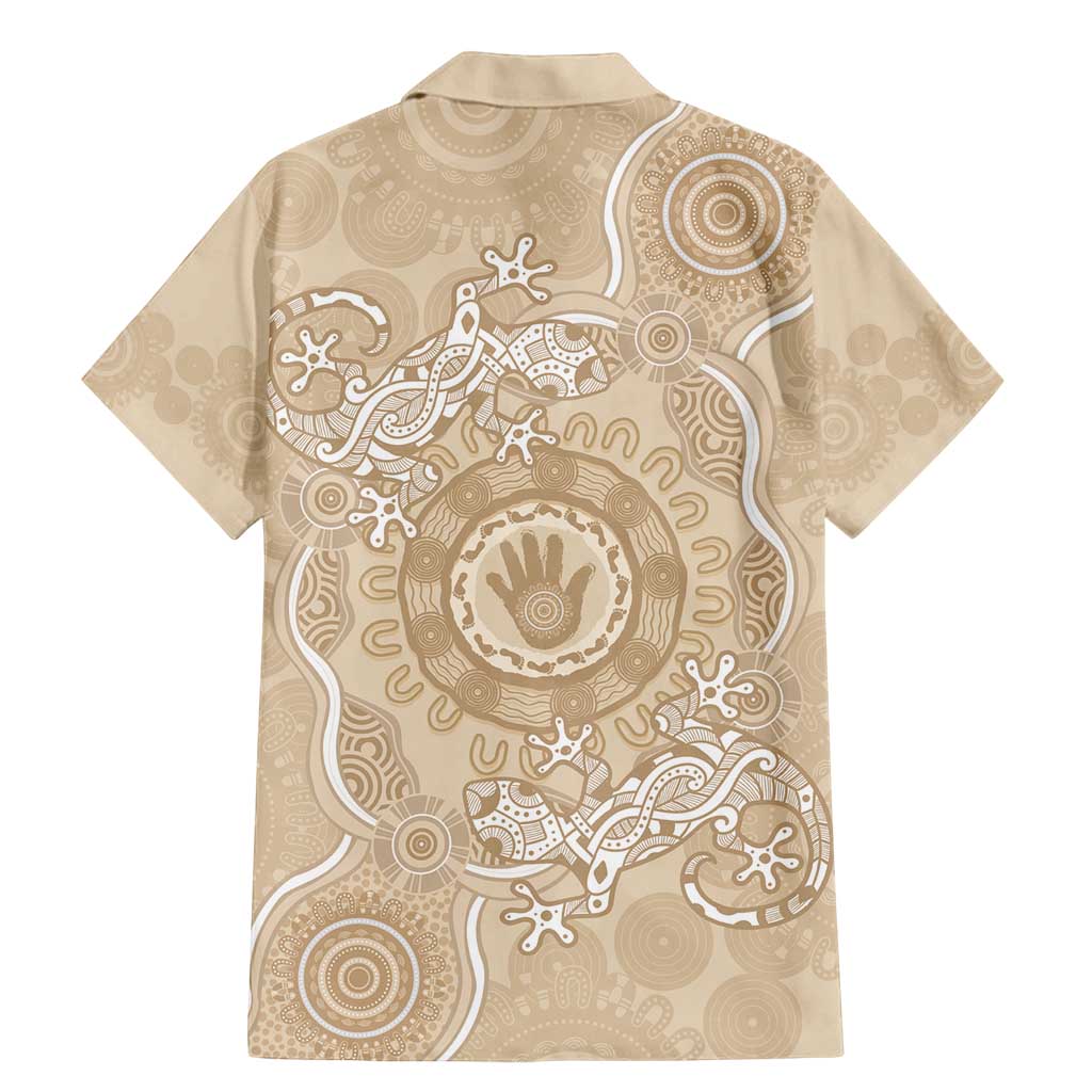 Beige Australia Lizard With Aboriginal Art Family Matching Mermaid Dress and Hawaiian Shirt