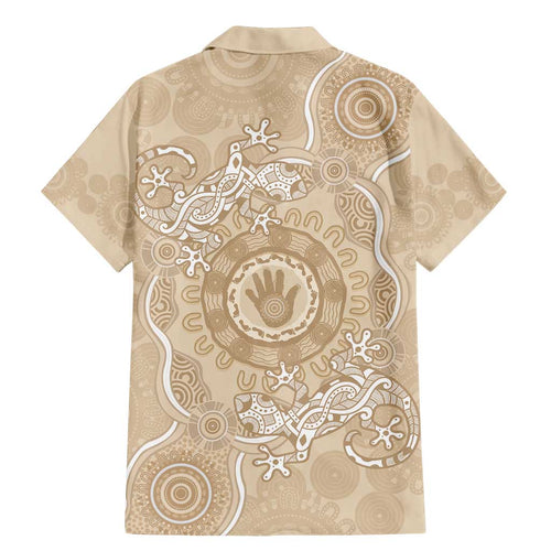 Beige Australia Lizard With Aboriginal Art Family Matching Mermaid Dress and Hawaiian Shirt