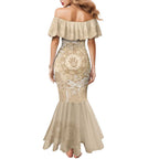 Beige Australia Lizard With Aboriginal Art Family Matching Mermaid Dress and Hawaiian Shirt