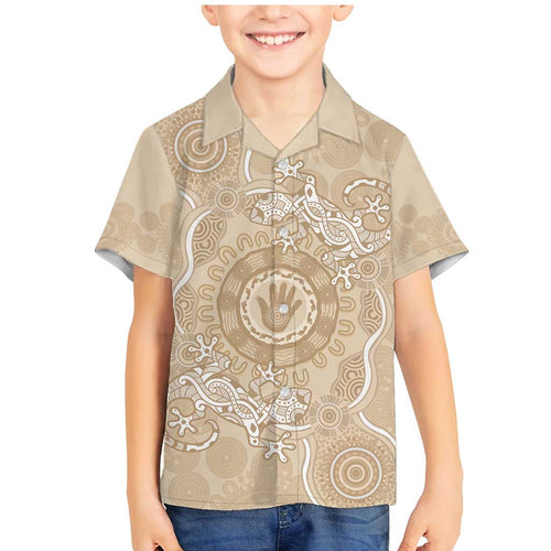 Beige Australia Lizard With Aboriginal Art Family Matching Mermaid Dress and Hawaiian Shirt