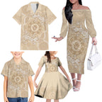 Beige Australia Lizard With Aboriginal Art Family Matching Off The Shoulder Long Sleeve Dress and Hawaiian Shirt