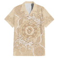 Beige Australia Lizard With Aboriginal Art Family Matching Off The Shoulder Long Sleeve Dress and Hawaiian Shirt