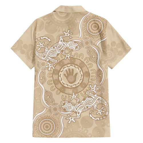 Beige Australia Lizard With Aboriginal Art Family Matching Off The Shoulder Long Sleeve Dress and Hawaiian Shirt