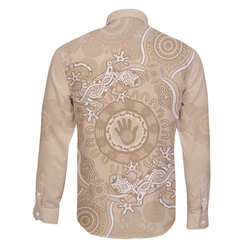 Beige Australia Lizard With Aboriginal Art Family Matching Off The Shoulder Long Sleeve Dress and Hawaiian Shirt