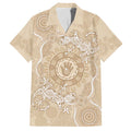 Beige Australia Lizard With Aboriginal Art Family Matching Off Shoulder Maxi Dress and Hawaiian Shirt