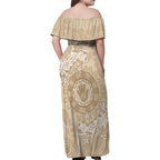 Beige Australia Lizard With Aboriginal Art Family Matching Off Shoulder Maxi Dress and Hawaiian Shirt