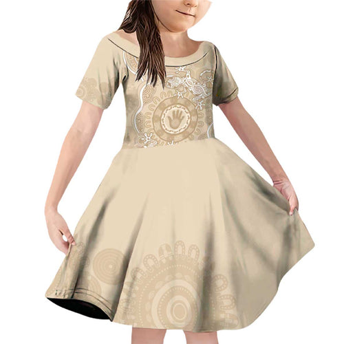 Beige Australia Lizard With Aboriginal Art Family Matching Off Shoulder Short Dress and Hawaiian Shirt