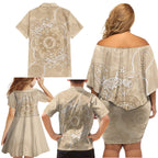 Beige Australia Lizard With Aboriginal Art Family Matching Off Shoulder Short Dress and Hawaiian Shirt