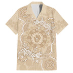 Beige Australia Lizard With Aboriginal Art Family Matching Off Shoulder Short Dress and Hawaiian Shirt