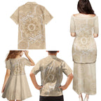 Beige Australia Lizard With Aboriginal Art Family Matching Puletasi and Hawaiian Shirt