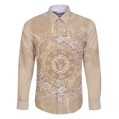 Beige Australia Lizard With Aboriginal Art Family Matching Puletasi and Hawaiian Shirt