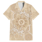 Beige Australia Lizard With Aboriginal Art Family Matching Short Sleeve Bodycon Dress and Hawaiian Shirt