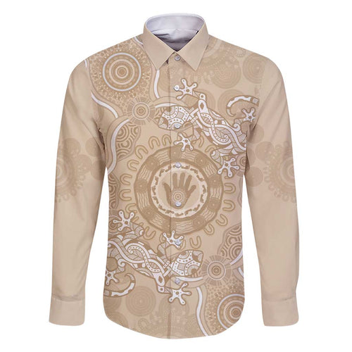 Beige Australia Lizard With Aboriginal Art Family Matching Short Sleeve Bodycon Dress and Hawaiian Shirt