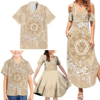 Beige Australia Lizard With Aboriginal Art Family Matching Summer Maxi Dress and Hawaiian Shirt