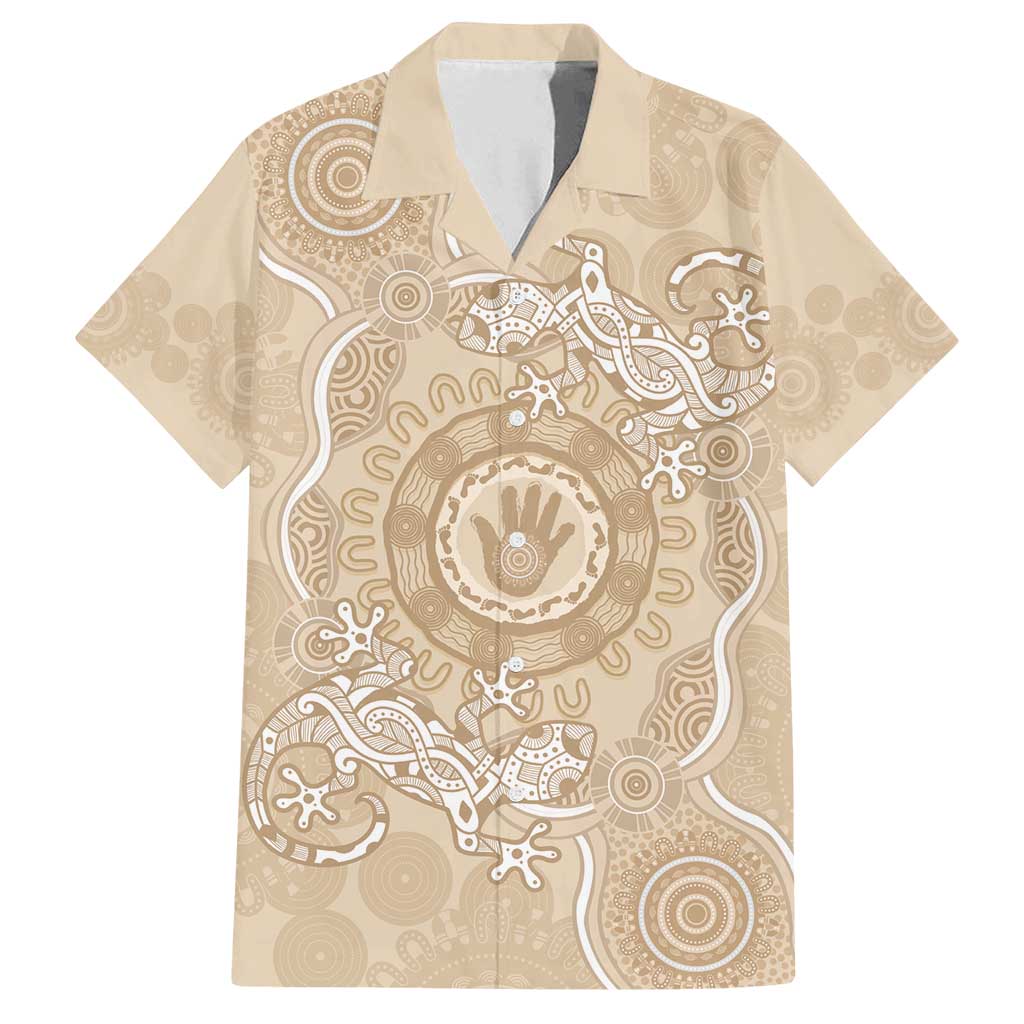 Beige Australia Lizard With Aboriginal Art Family Matching Summer Maxi Dress and Hawaiian Shirt
