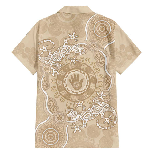 Beige Australia Lizard With Aboriginal Art Family Matching Summer Maxi Dress and Hawaiian Shirt