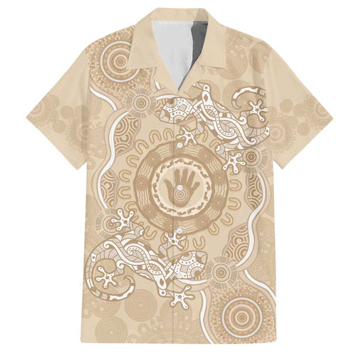 Beige Australia Lizard With Aboriginal Art Family Matching Tank Maxi Dress and Hawaiian Shirt