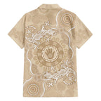 Beige Australia Lizard With Aboriginal Art Family Matching Tank Maxi Dress and Hawaiian Shirt