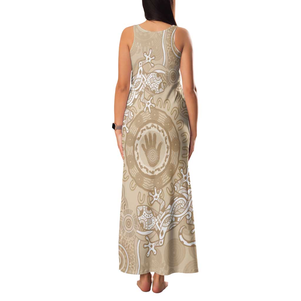 Beige Australia Lizard With Aboriginal Art Family Matching Tank Maxi Dress and Hawaiian Shirt
