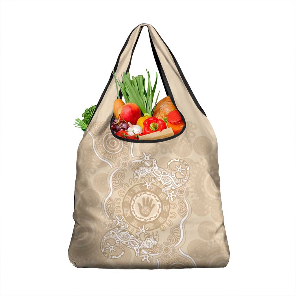 Beige Australia Lizard With Aboriginal Art Grocery Bag