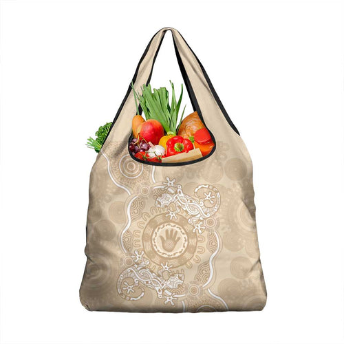 Beige Australia Lizard With Aboriginal Art Grocery Bag