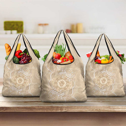 Beige Australia Lizard With Aboriginal Art Grocery Bag