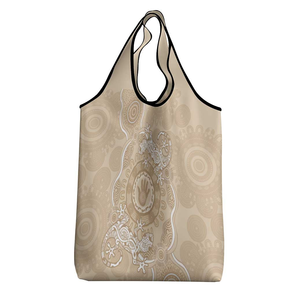 Beige Australia Lizard With Aboriginal Art Grocery Bag