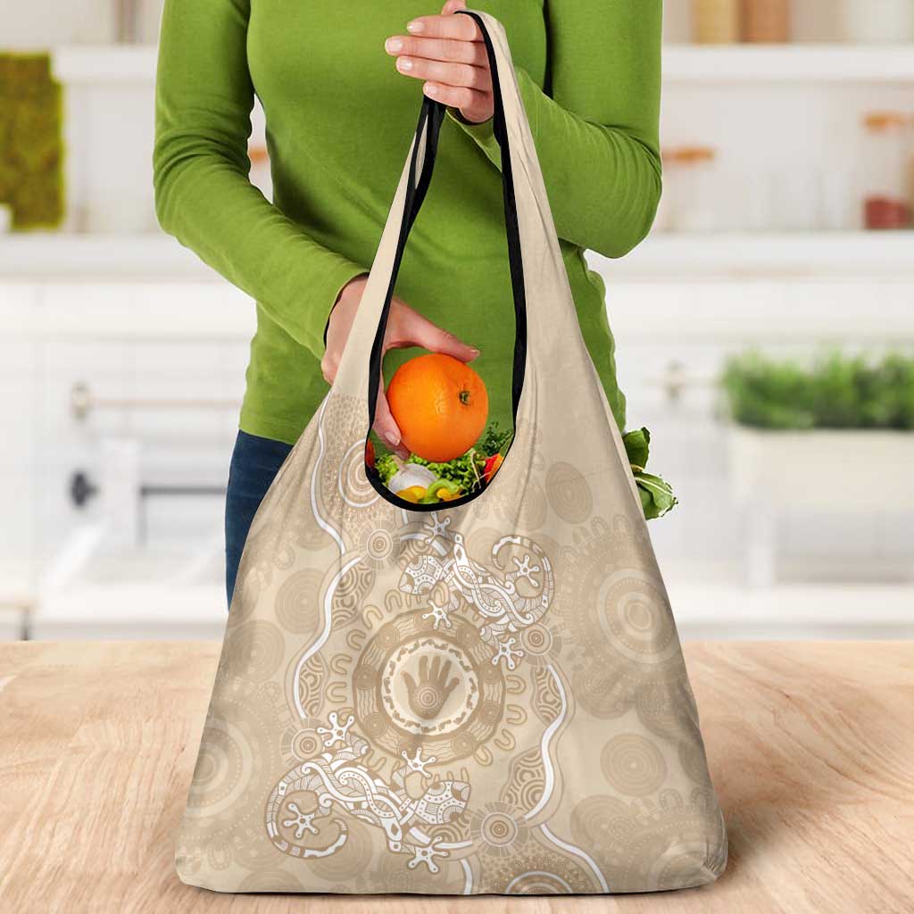 Beige Australia Lizard With Aboriginal Art Grocery Bag