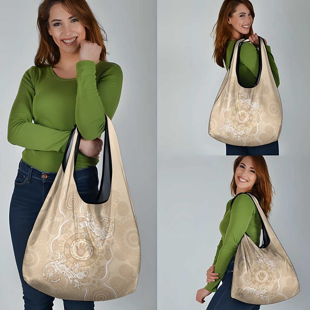 Beige Australia Lizard With Aboriginal Art Grocery Bag