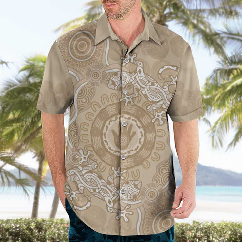 Beige Australia Lizard With Aboriginal Art Hawaiian Shirt