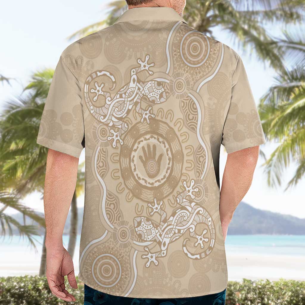 Beige Australia Lizard With Aboriginal Art Hawaiian Shirt