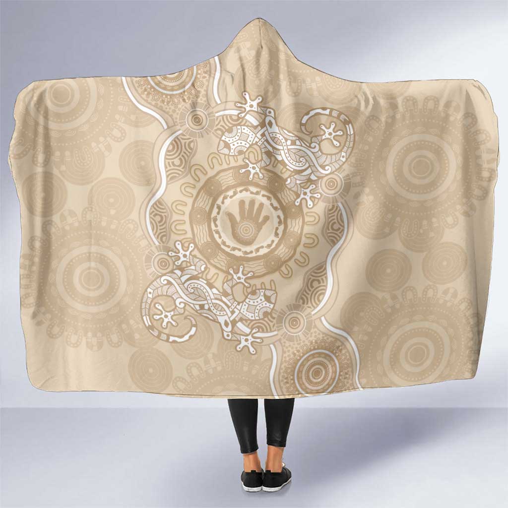 Beige Australia Lizard With Aboriginal Art Hooded Blanket