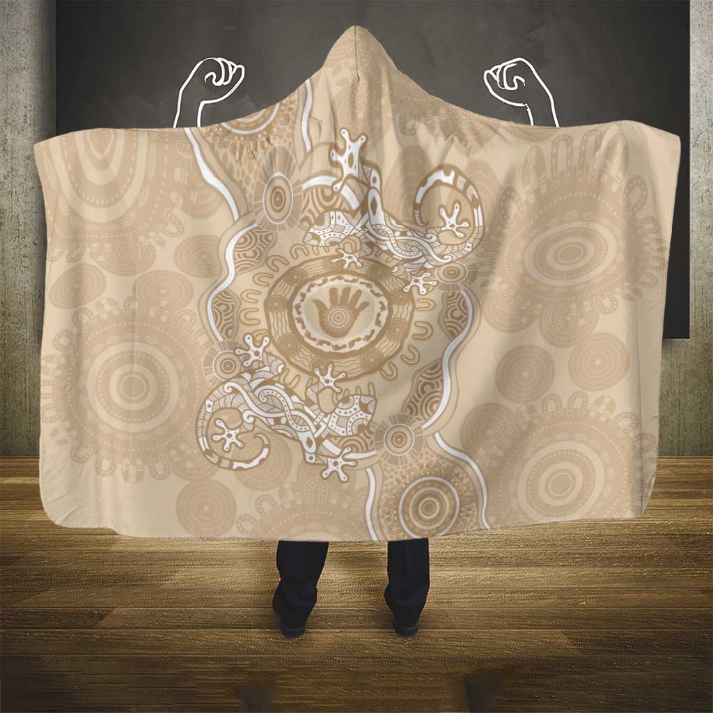 Beige Australia Lizard With Aboriginal Art Hooded Blanket