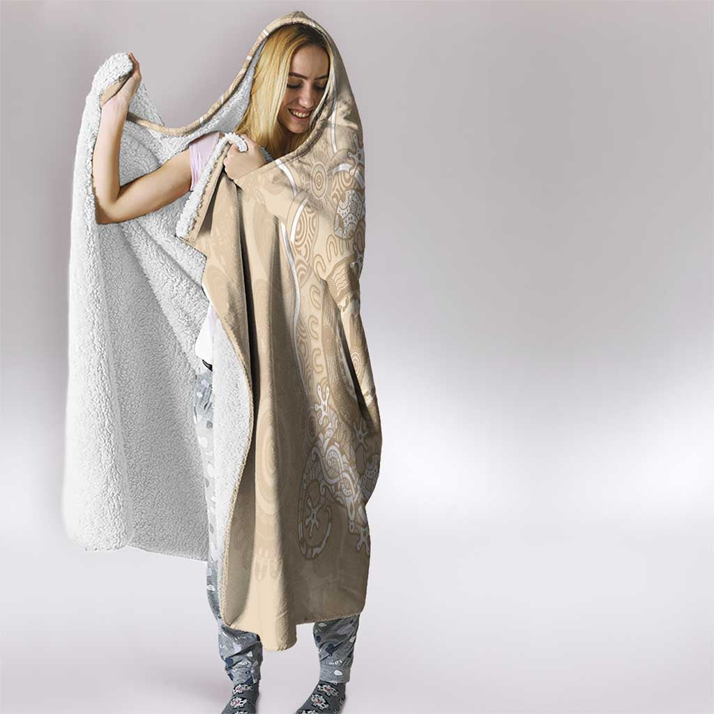 Beige Australia Lizard With Aboriginal Art Hooded Blanket