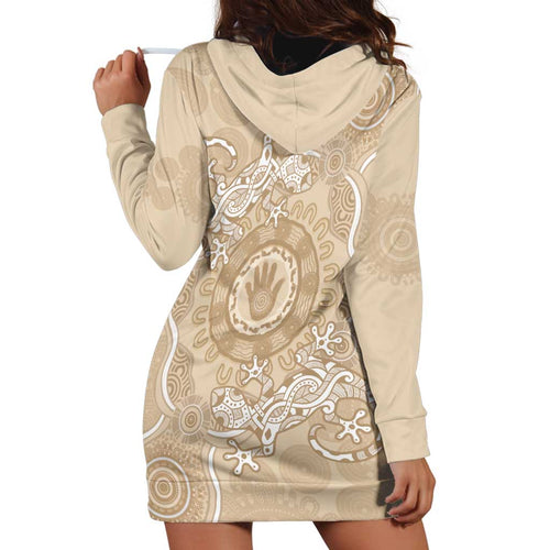 Beige Australia Lizard With Aboriginal Art Hoodie Dress