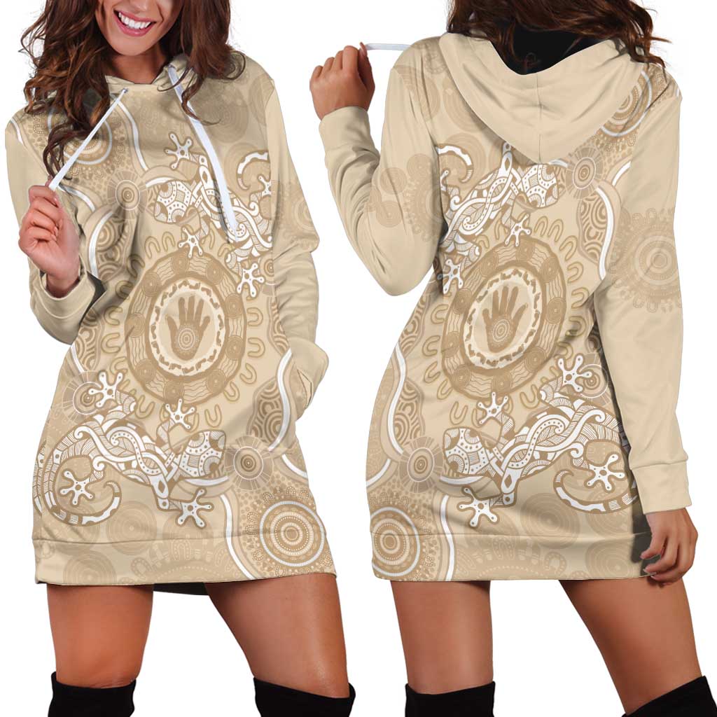 Beige Australia Lizard With Aboriginal Art Hoodie Dress