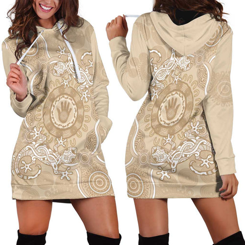 Beige Australia Lizard With Aboriginal Art Hoodie Dress