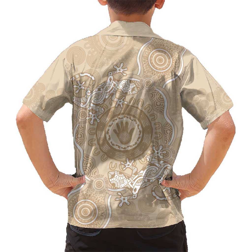 Beige Australia Lizard With Aboriginal Art Kid Hawaiian Shirt