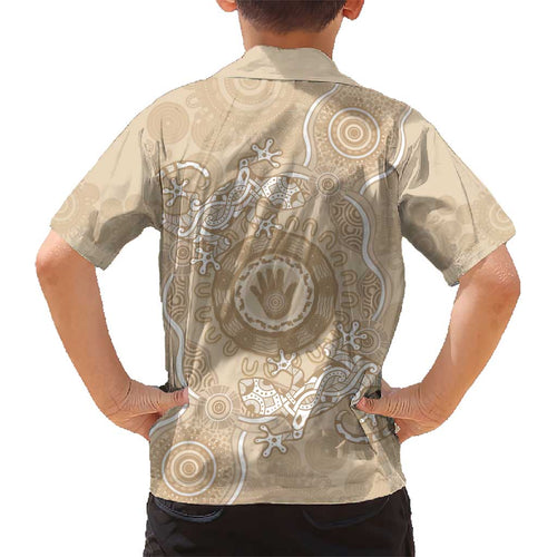 Beige Australia Lizard With Aboriginal Art Kid Hawaiian Shirt