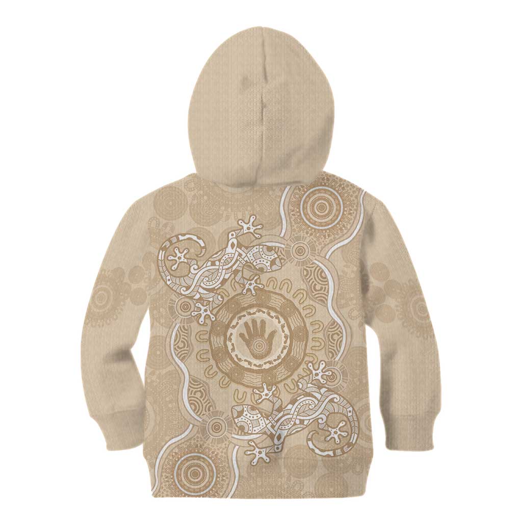 Beige Australia Lizard With Aboriginal Art Kid Hoodie