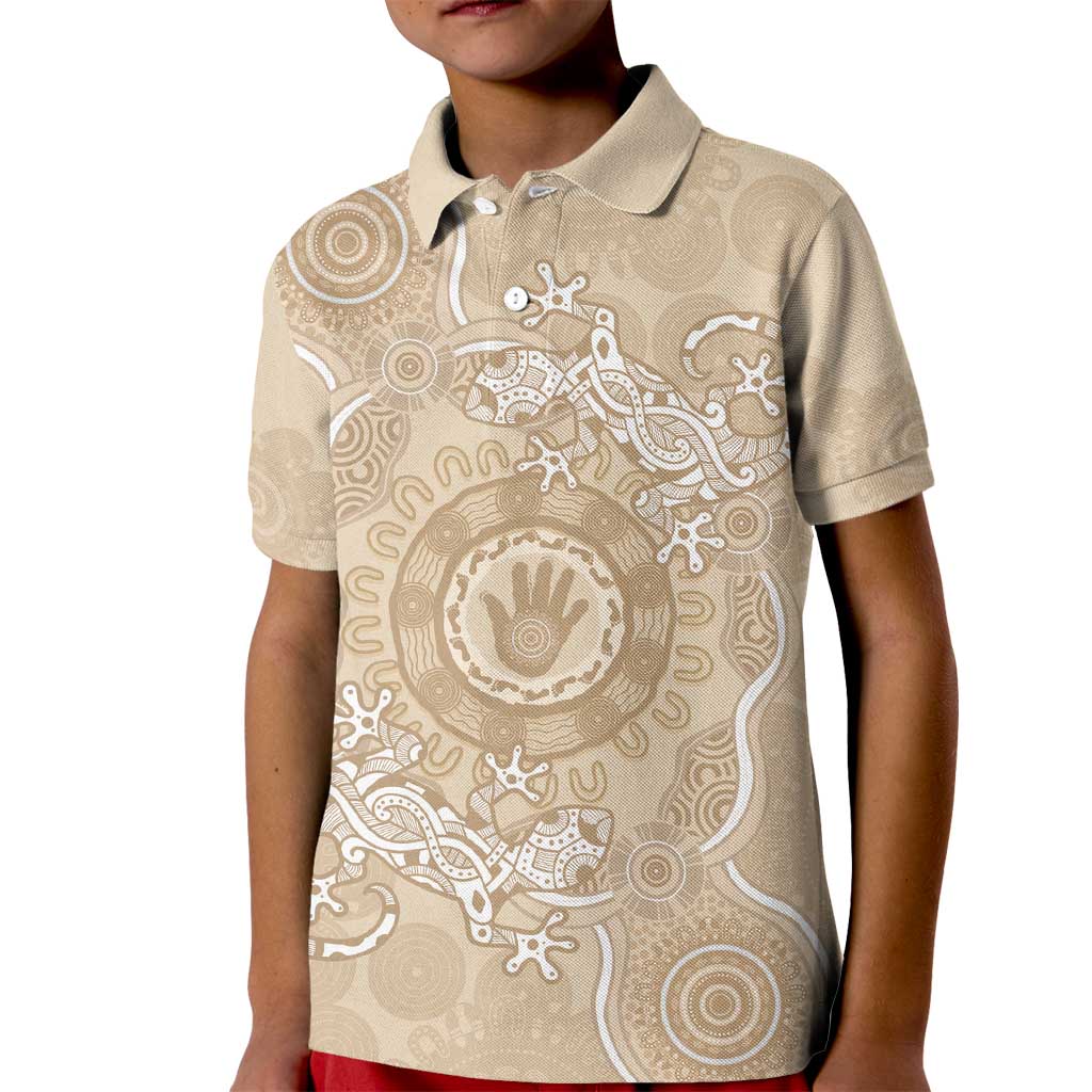 Beige Australia Lizard With Aboriginal Art Kid Polo Shirt