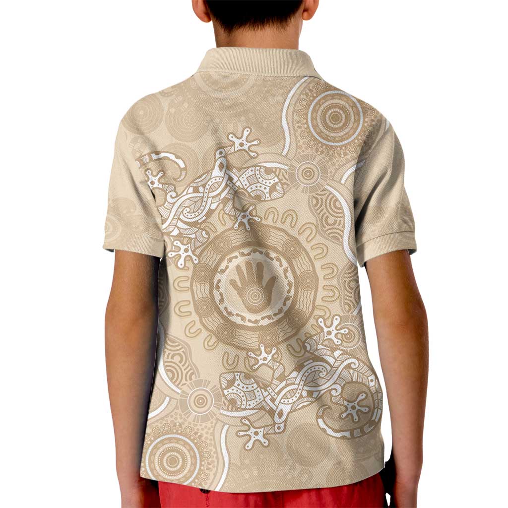 Beige Australia Lizard With Aboriginal Art Kid Polo Shirt