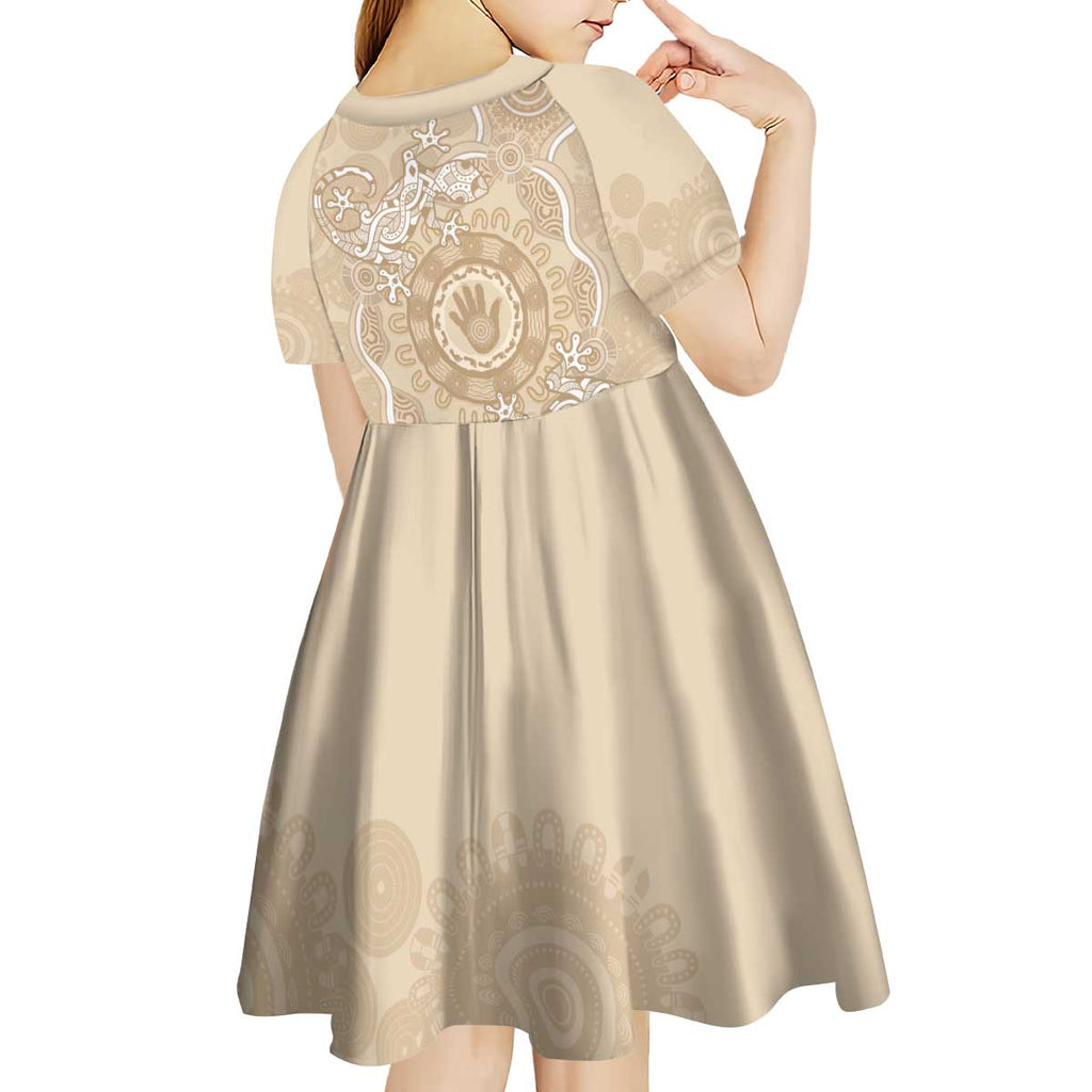 Beige Australia Lizard With Aboriginal Art Kid Short Sleeve Dress