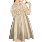 Beige Australia Lizard With Aboriginal Art Kid Short Sleeve Dress